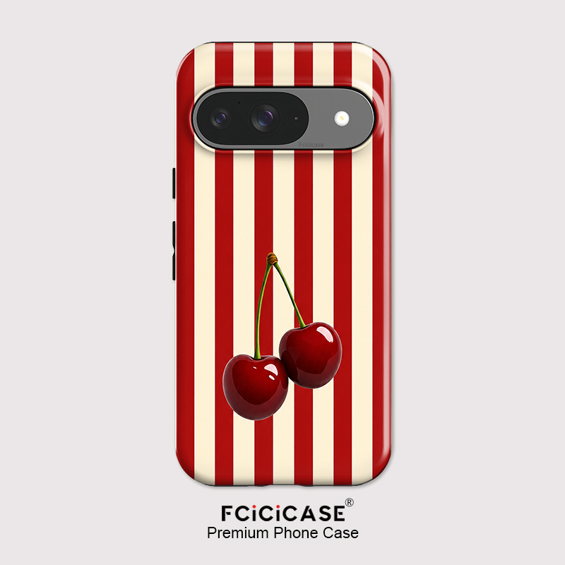 Google Pixel 9 Pro - Fcicicase 체리 스트라이프 패턴 휴대폰 케이스