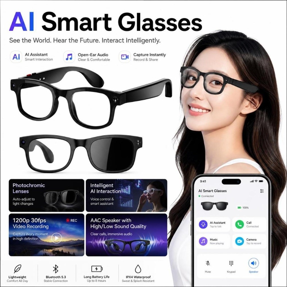 2 in 1 AI 스마트 안경 HD 사진 영상 음성 실 - Smart Glasses Lens 리뷰 및 가격
