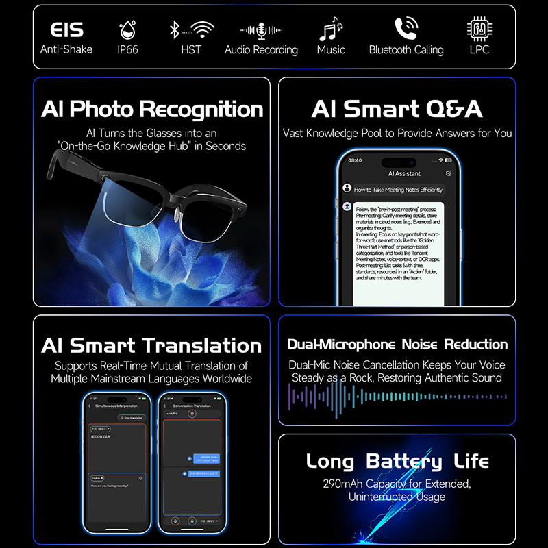 W630 HeyCyan AI 음성 인식 지능형 번역 질 - Smart Glasses Lens 리뷰 및 가격